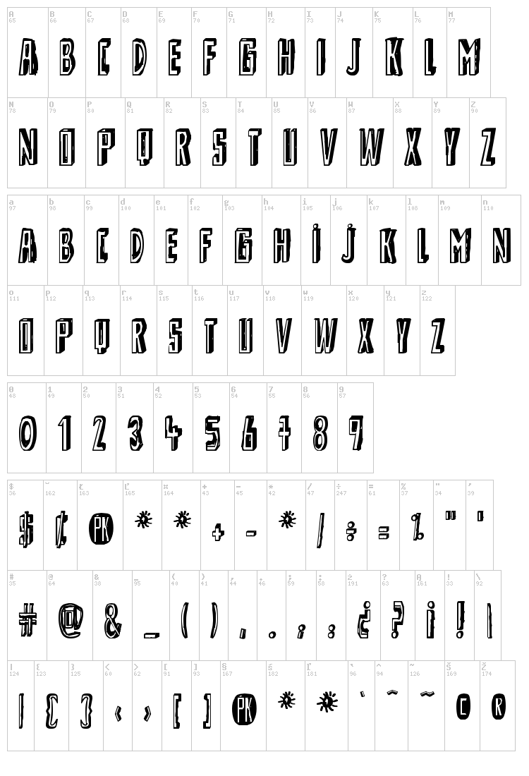 Shady Lane font map